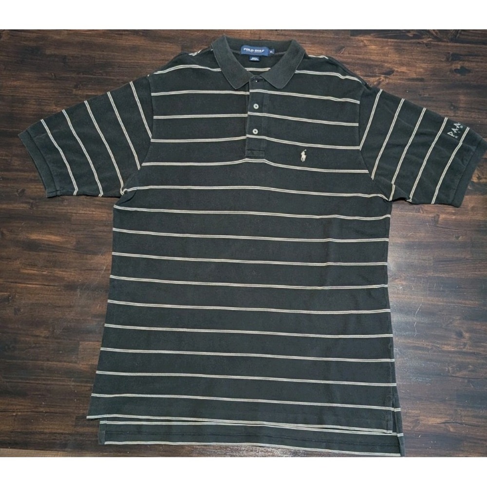 ⛳⛳ VTG 90s Polo Ralph Lauren Golf Shirt XL Paako Ridge Black Striped Made USA